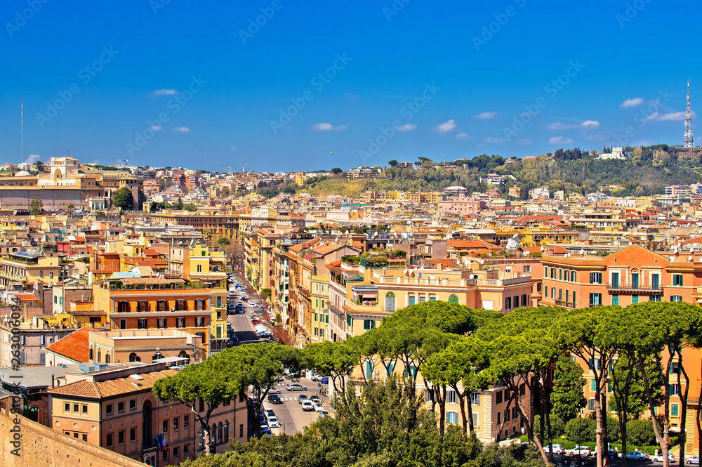 Rome rooftops and colorful cityscape panoramic view