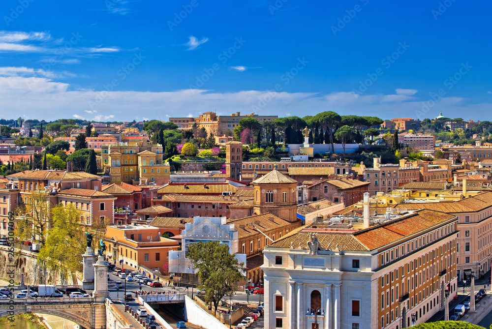 Rome rooftops and colorful cityscape panoramic view