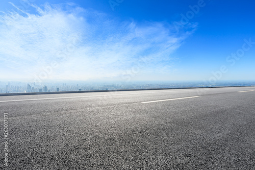 Shanghai city skyline and empty asphalt road scenery,China © ABCDstock