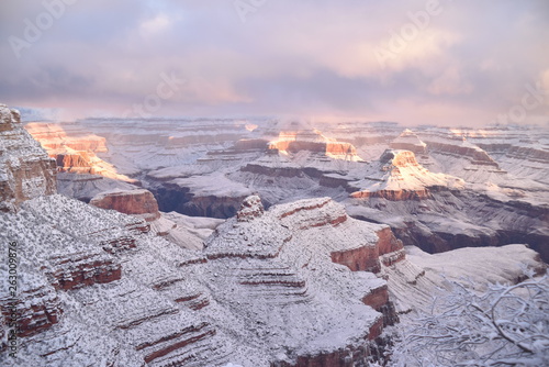 Grand Canyon, AZ., U.S.A. Jan. 1, 2019.  Grand Canyon National Park South Rim New Year’s day with first light.