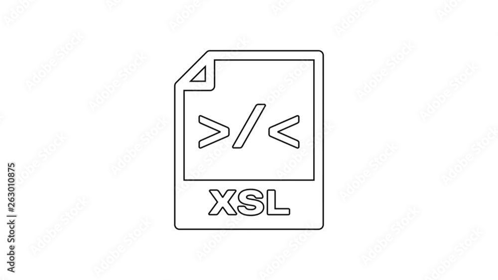Black XSL file document icon. Download xsl button line icon on white background. Excel file symbol. 4K Video motion graphic animation Black XSL file document icon. Download xsl button line icon on white background. Excel file symbol. 4K Video motion graphic animation