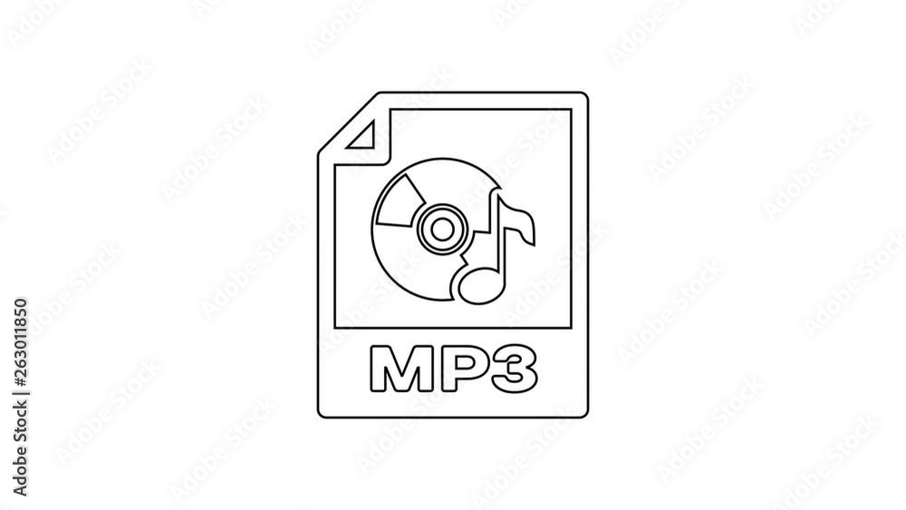 Black MP3 file document icon. Download mp3 button line icon on white background. Mp3 music format sign. MP3 file symbol. 4K Video motion graphic animation