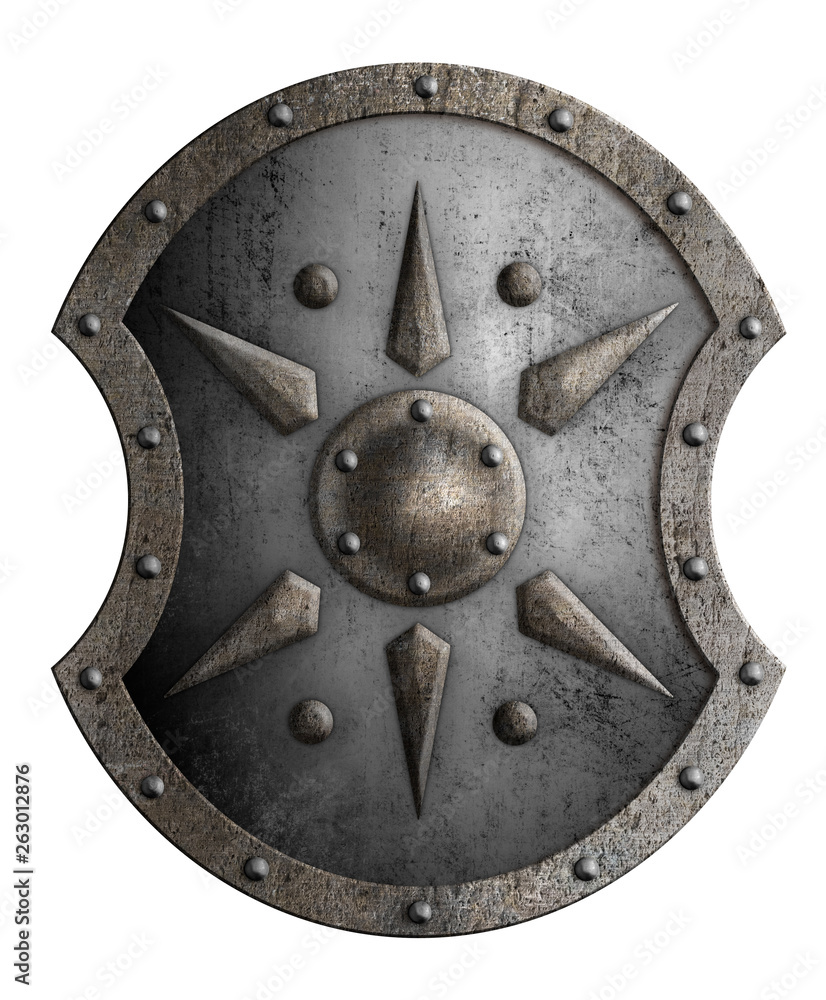 Naklejka premium Large metal shield with star isolated 3d illustration