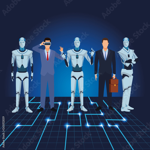 humanoid robot and businessmen