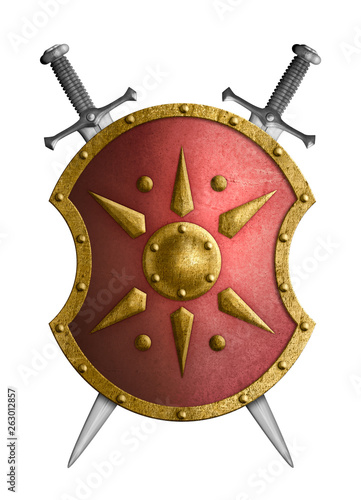 metal red shield with golde...