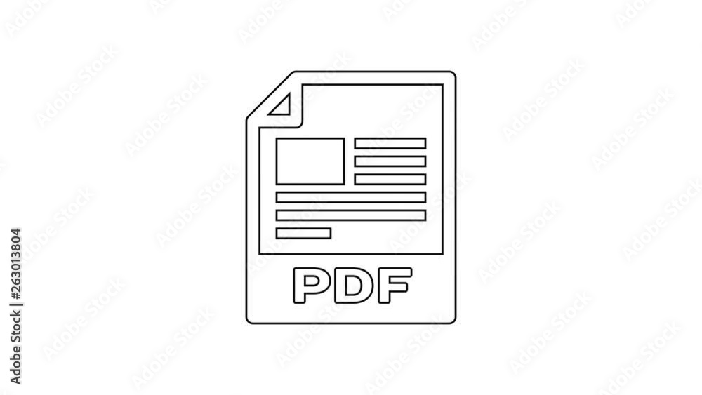 Black PDF file document icon. Download pdf button line icon on white background. PDF file symbol. 4K Video motion graphic animation Black PDF file document icon. Download pdf button line icon on white background. PDF file symbol. 4K Video motion graphic animation