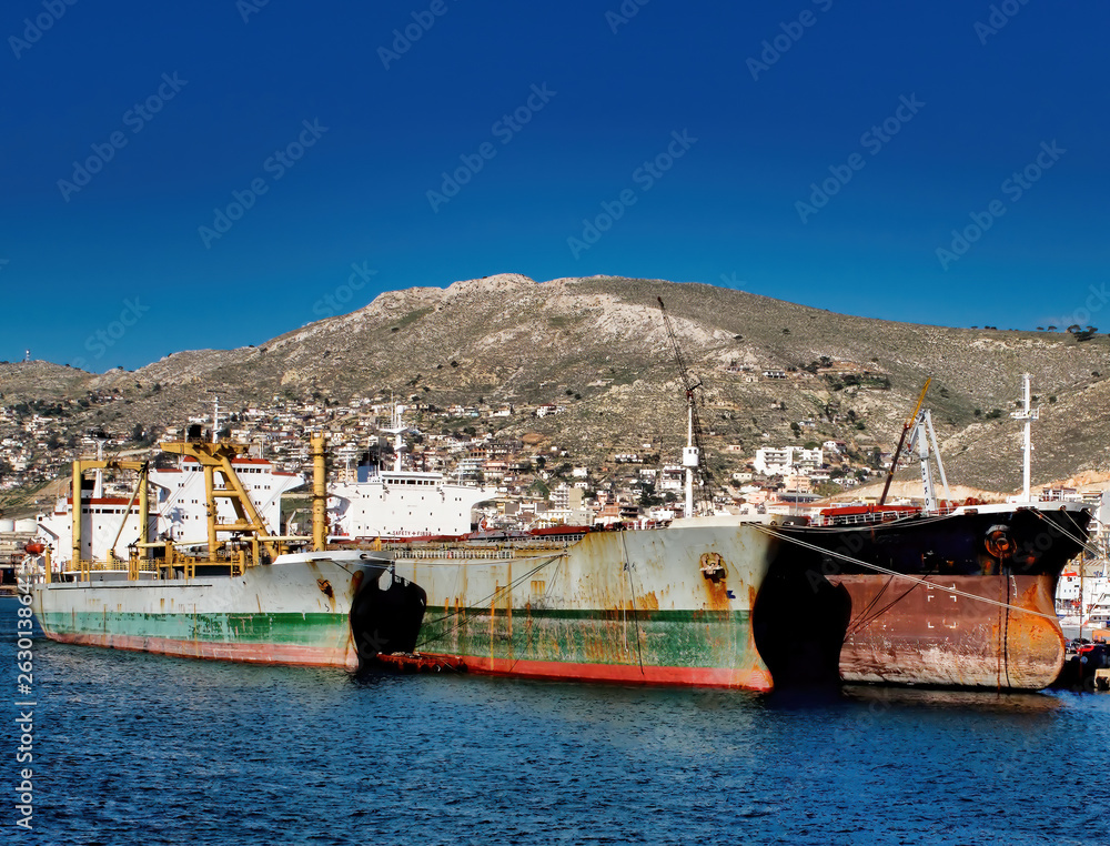 rusty ship in piraeus harbour