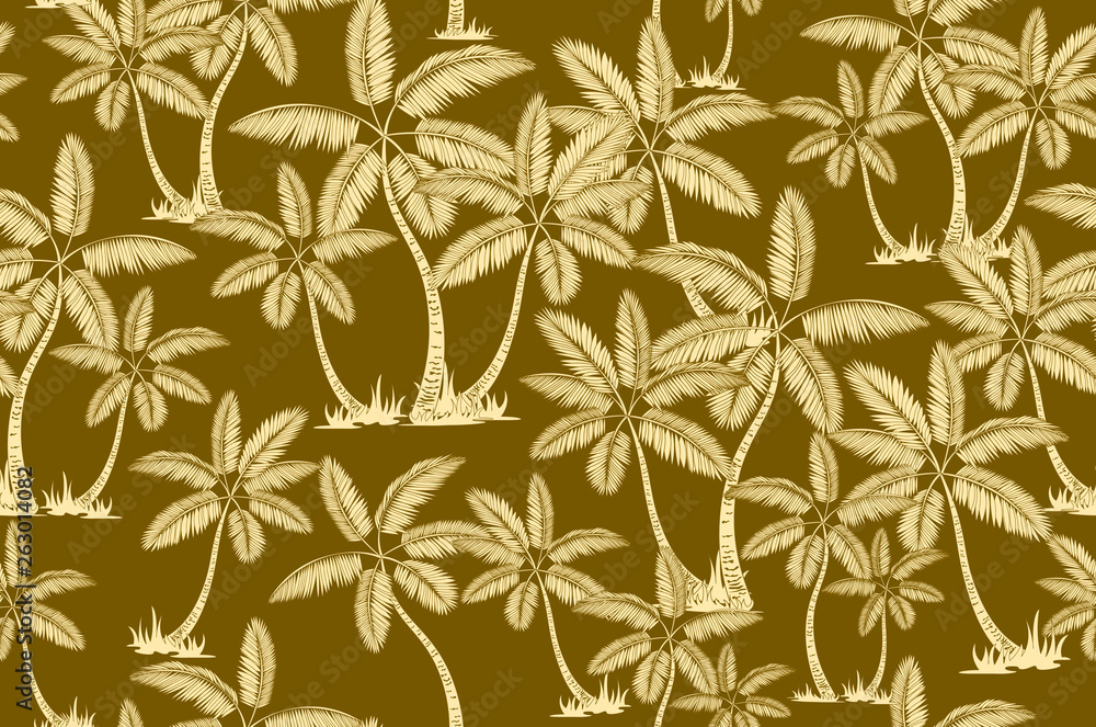 brown vector palm trees drawn seamless pattern isolated on background. Perfect for fabric, wallpaper or giftwrap.
