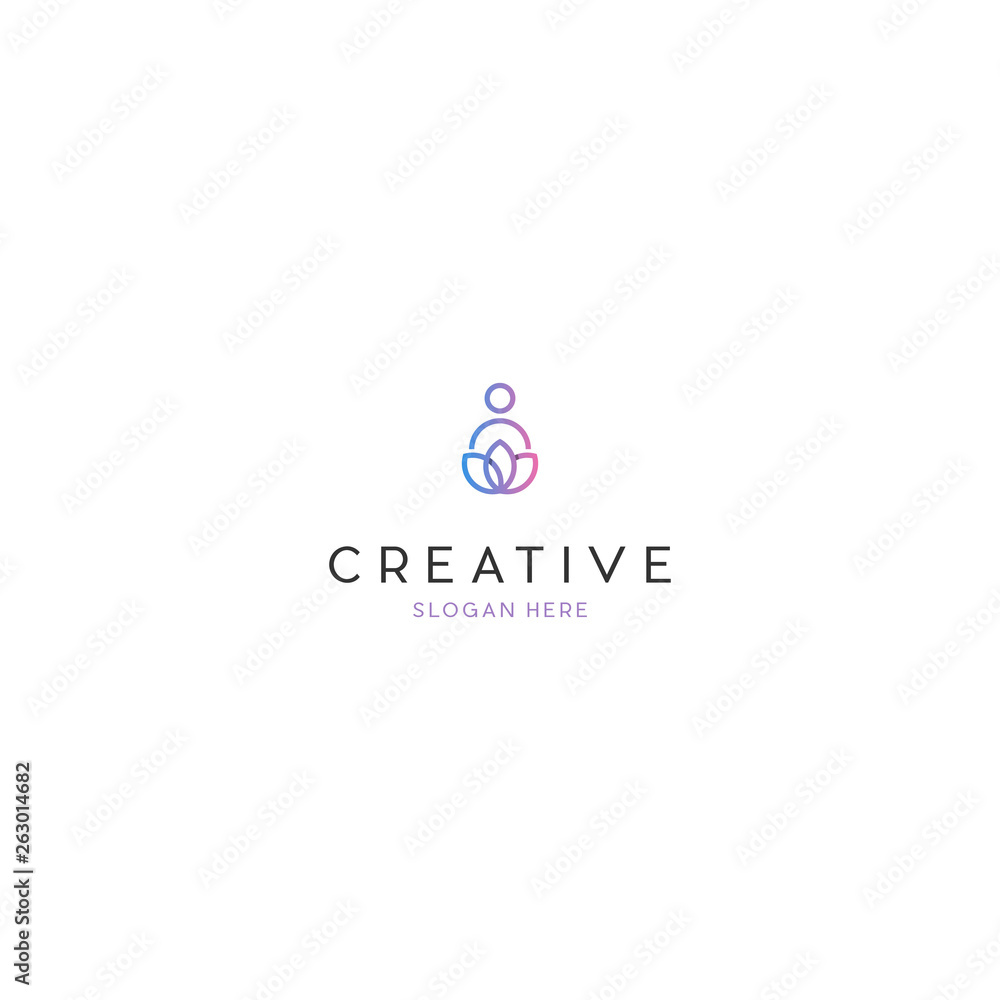 Yoga, Zen and Meditation logos, linear icons and elements, Lotus Flower Logo Template