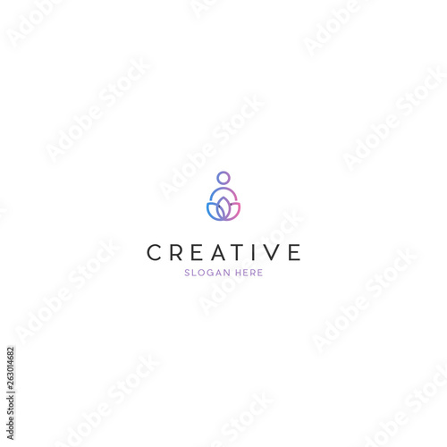 Yoga, Zen and Meditation logos, linear icons and elements, Lotus Flower Logo Template