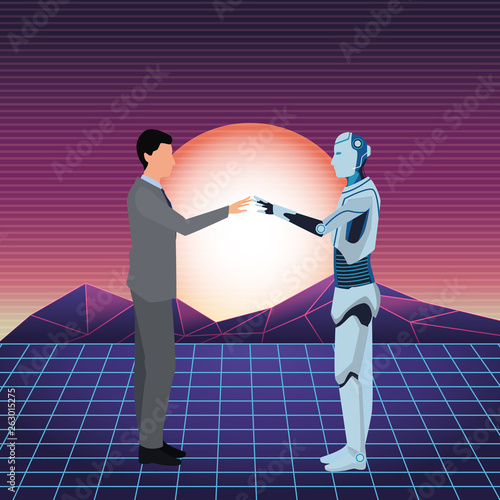 humanoid robot and businessman