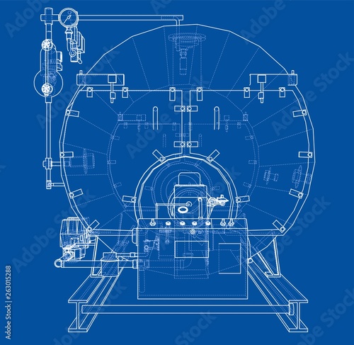 Industrial boiler outline. Vector rendering of 3d