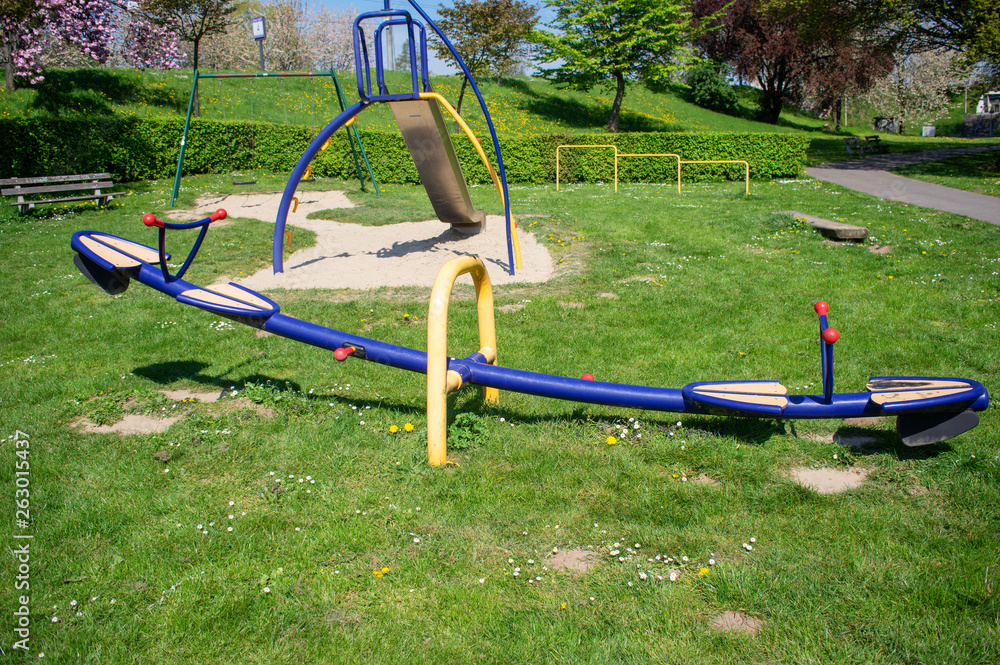 Seesaw in playground for children in a public park