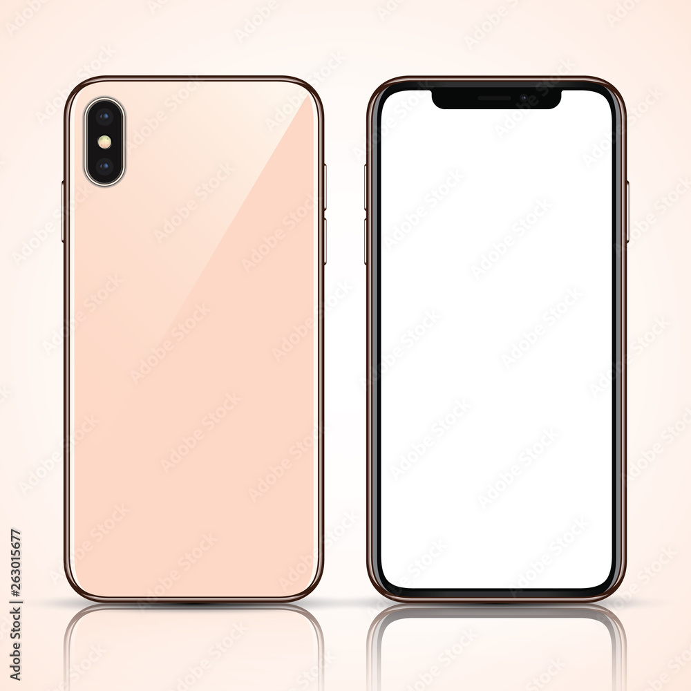 gold smartphone with a blank screen and reflection