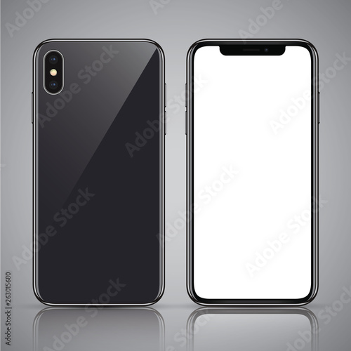 black smartphone with a blank screen and reflection