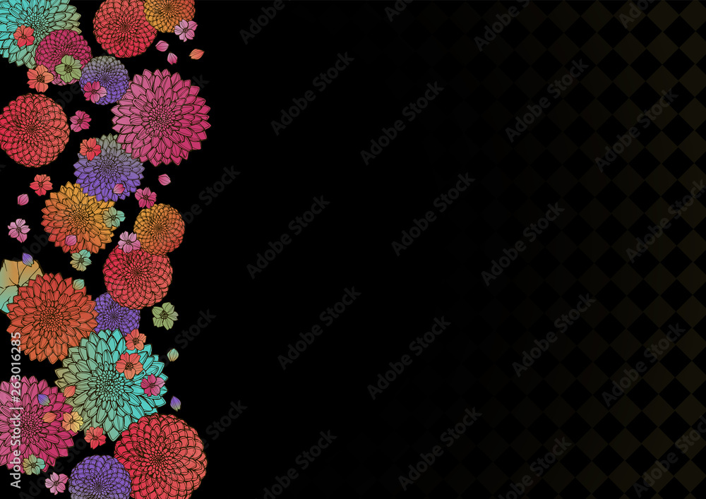 レトロ調 和風のフレーム 手書きの花柄 背景素材 和柄 お祝い Stock Illustration Adobe Stock