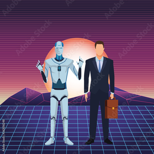 humanoid robot and businessman