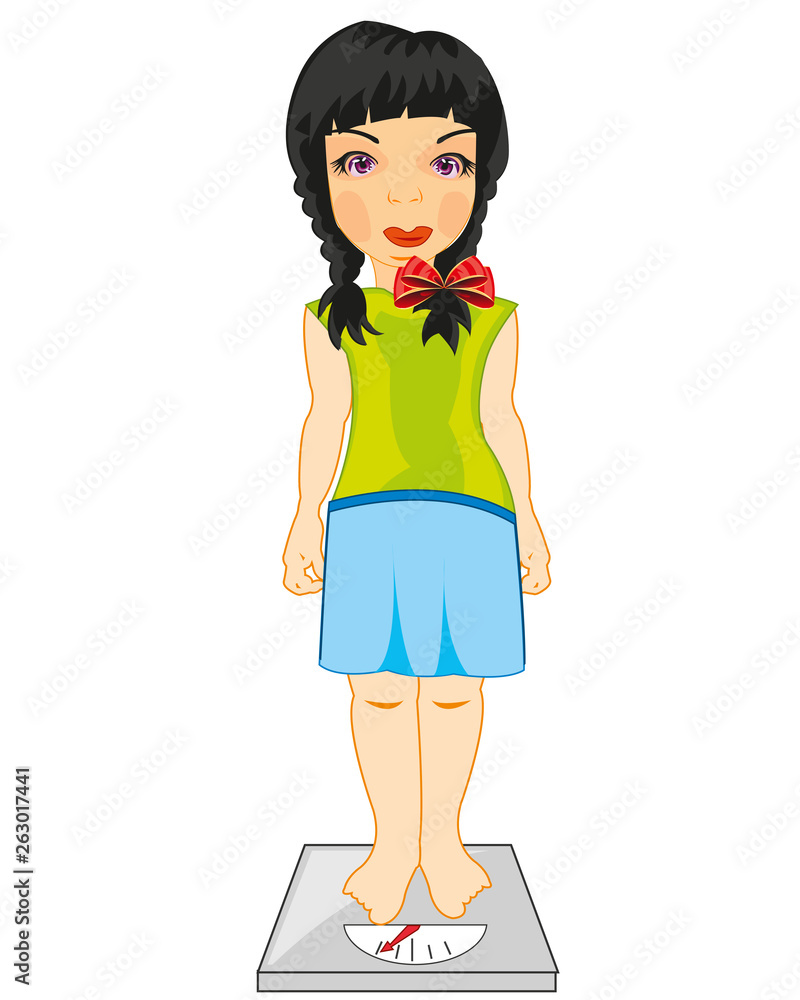Girl teenager measures its weight on weight Girl teenager measures its weight on weight