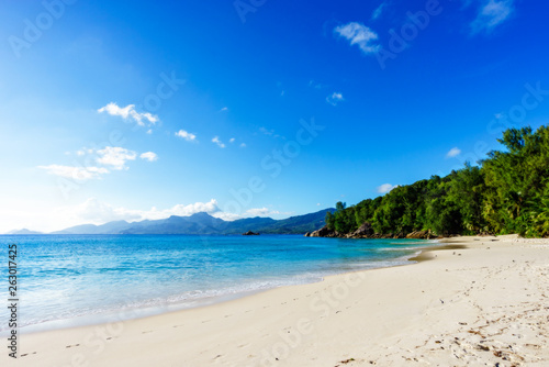 Fototapeta Naklejka Na Ścianę i Meble -  paradise tropical beach with white sand and turquoise water, seychelles