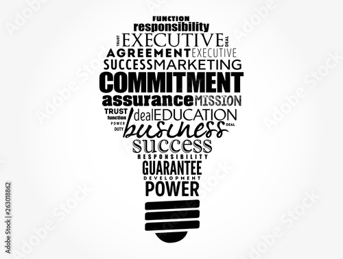 Commitment light bulb word cloud collage, business concept background