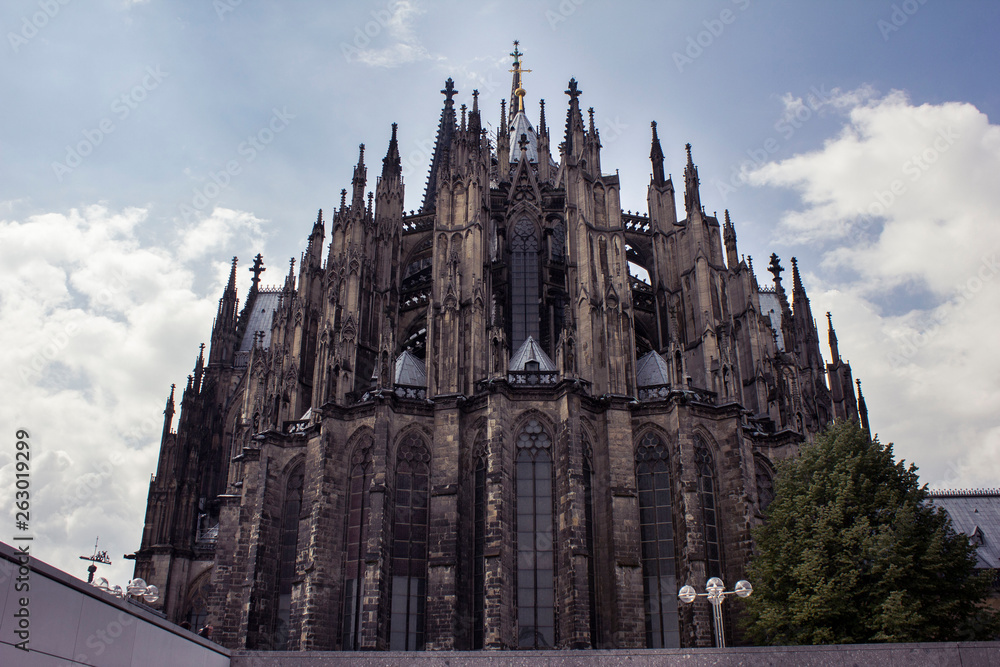 Mighty Dome in Cologne, amazing gothic cathedral. Huge and ancient gothic german cathedral.