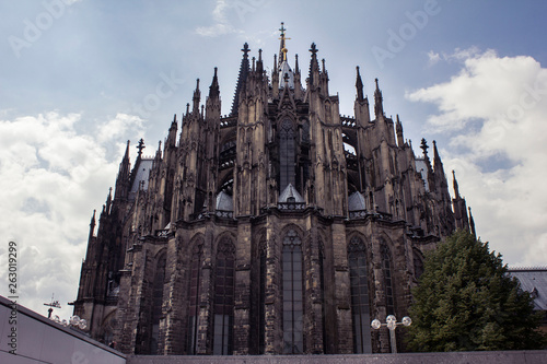 Mighty Dome in Cologne, amazing gothic cathedral. Huge and ancient gothic german cathedral.