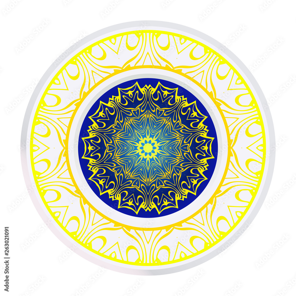 Design Mandala Ornament. Vector Illustration. Round Geometric Floral Pattern. Oriental Pattern. Indian, Moroccan, Mystic, Ottoman Motifs. Anti-Stress Therapy Pattern.