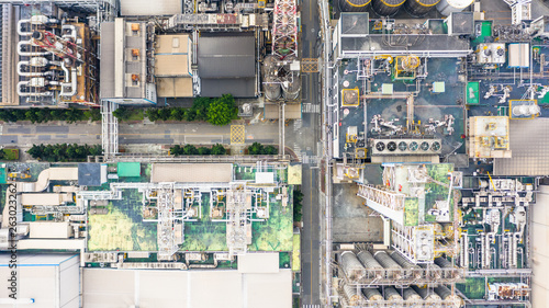 Aerial view air cooling water, condensing cooling water, large air conditioners cooling water in factory.