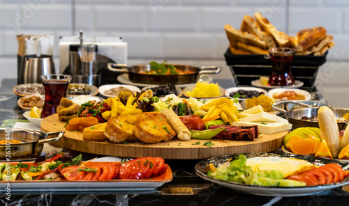 Delicious traditional turkish breakfast on table