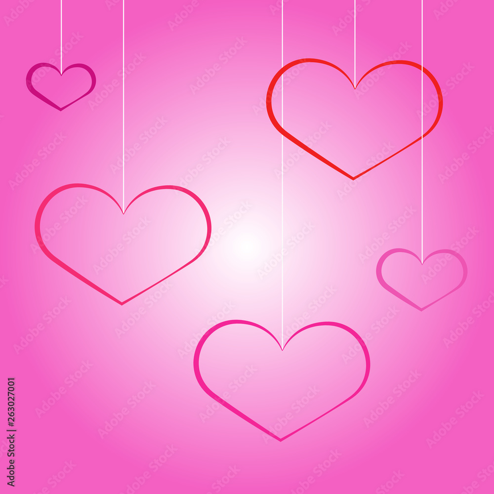 heart shapes in different sizes and colors for Valentines Day background.