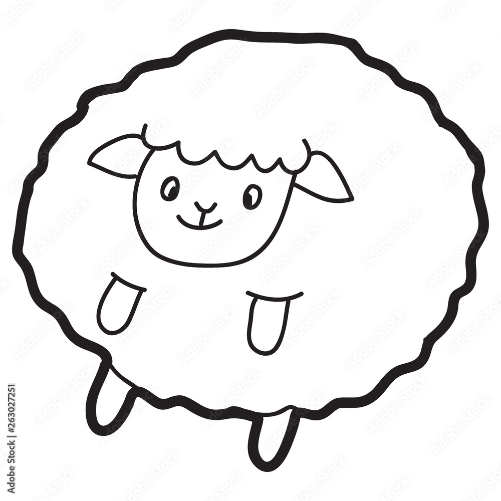 Obraz premium Cartoon doodle illustration of cute sheep, lamb for coloring book, t-shirt print design, greeting card