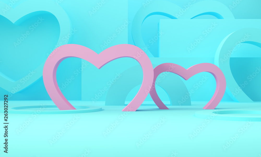 Geometric pink and blue shape abstract background. 3d rendering.