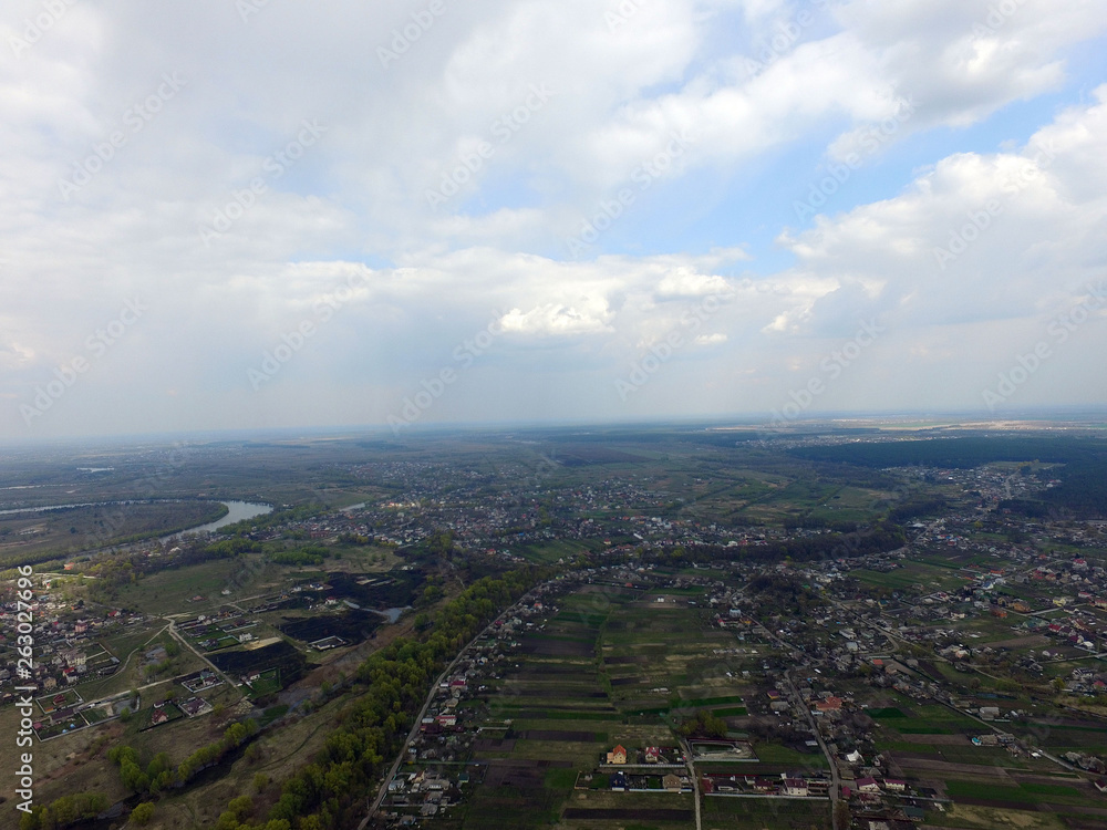 Aerial view of the Saburb landscape (drone image).  Near Kiev,Ukraine