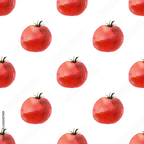 Vegetables watercolor illustration. Tomato Seamless Pattern