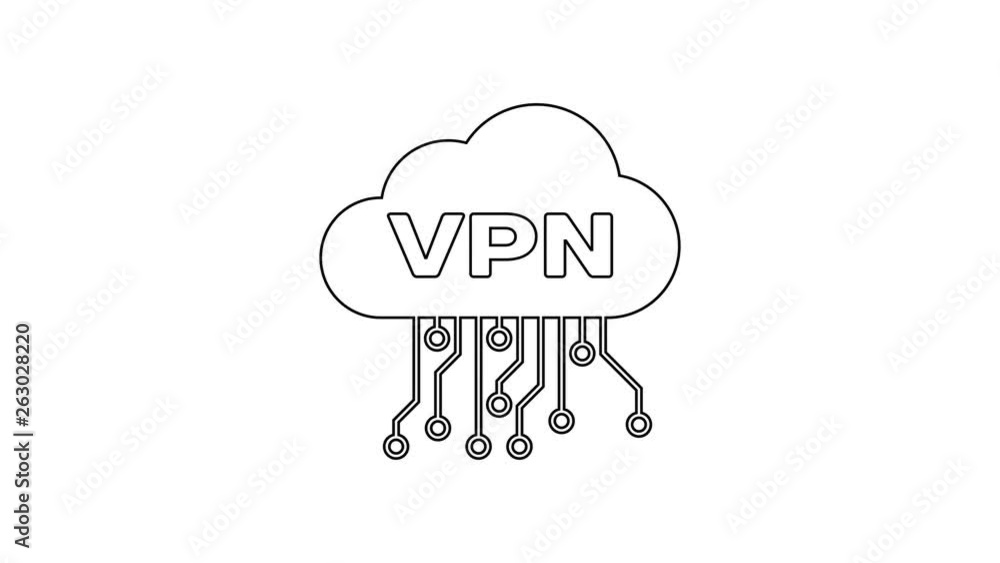 Black Cloud VPN interface line icon on white background. Software integration. 4K Video motion graphic animation Black Cloud VPN interface line icon on white background. Software integration. 4K Video motion graphic animation