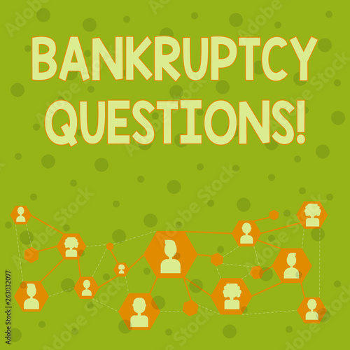 Word writing text Bankruptcy Questions. Business photo showcasing discarding debt or making a plan to repay debts Online Chat Head Icons with Avatar and Connecting Lines for Networking Idea