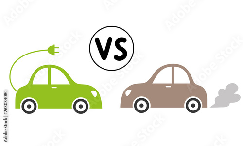 Electric vs gasoline car. Vector illustration
