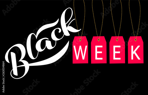 Red label with Black week  lettering. Vector illustration. 