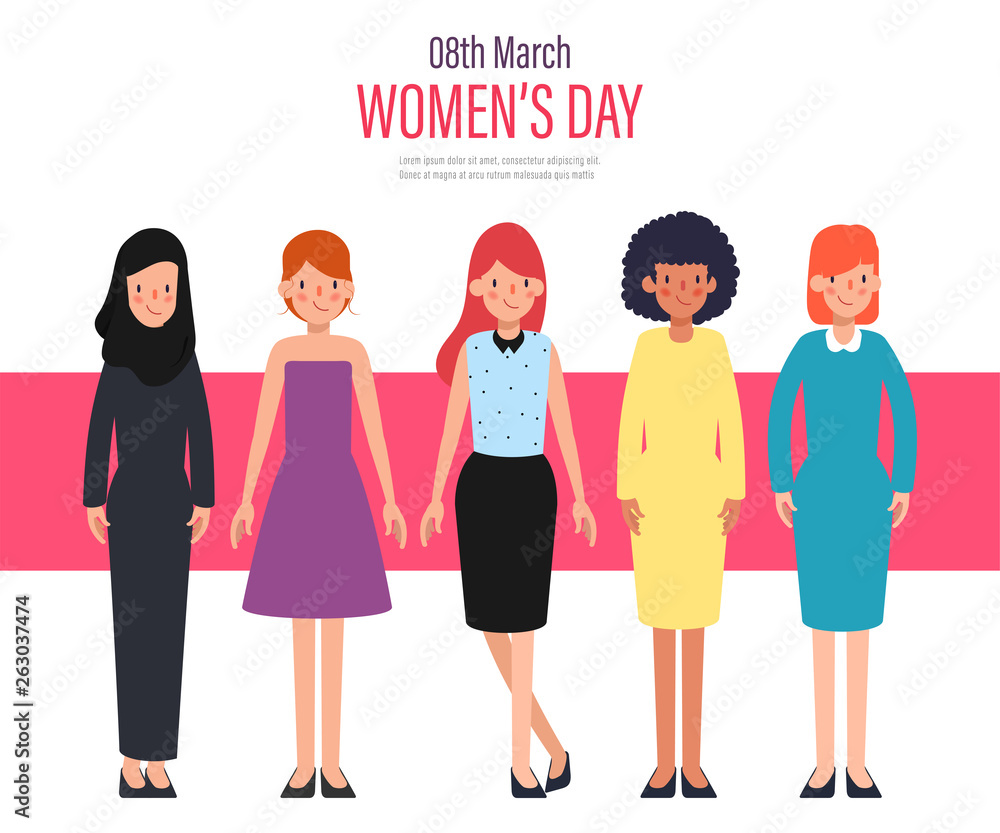 Women's day international Landing Page Template. Young Women People Character. Women's day international Landing Page Template. Young Women People Character.