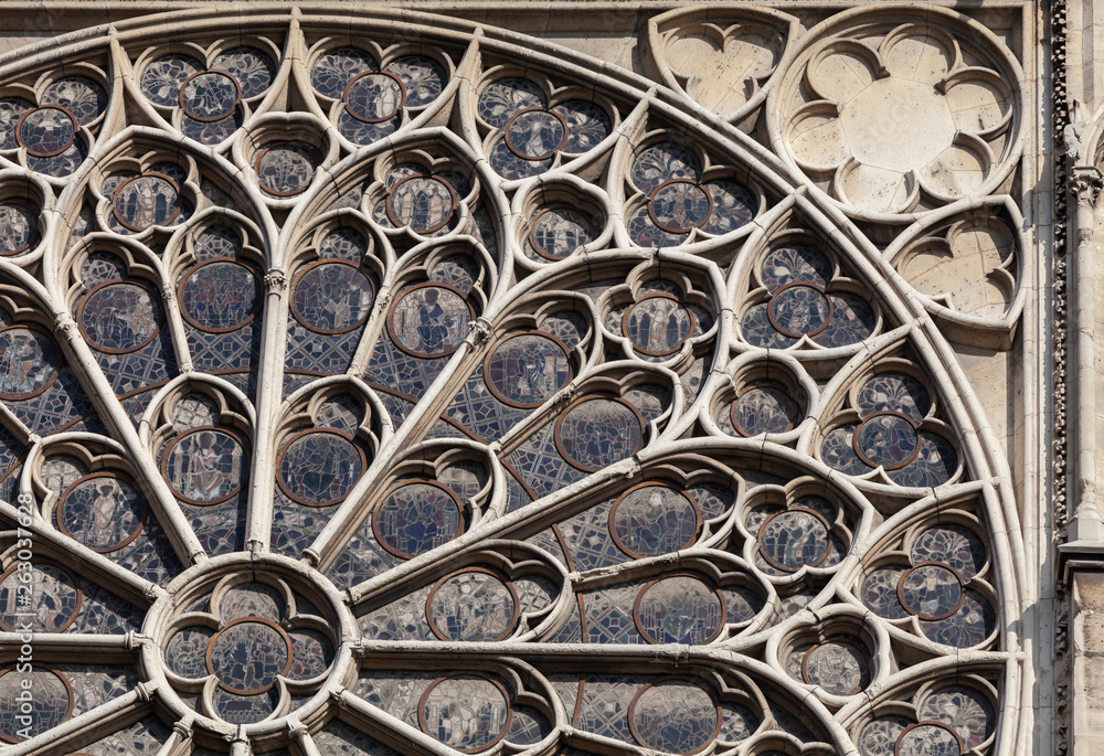 PARIS - OCTOBER 25, 2016: South rose window of Notre Dame cathedral
