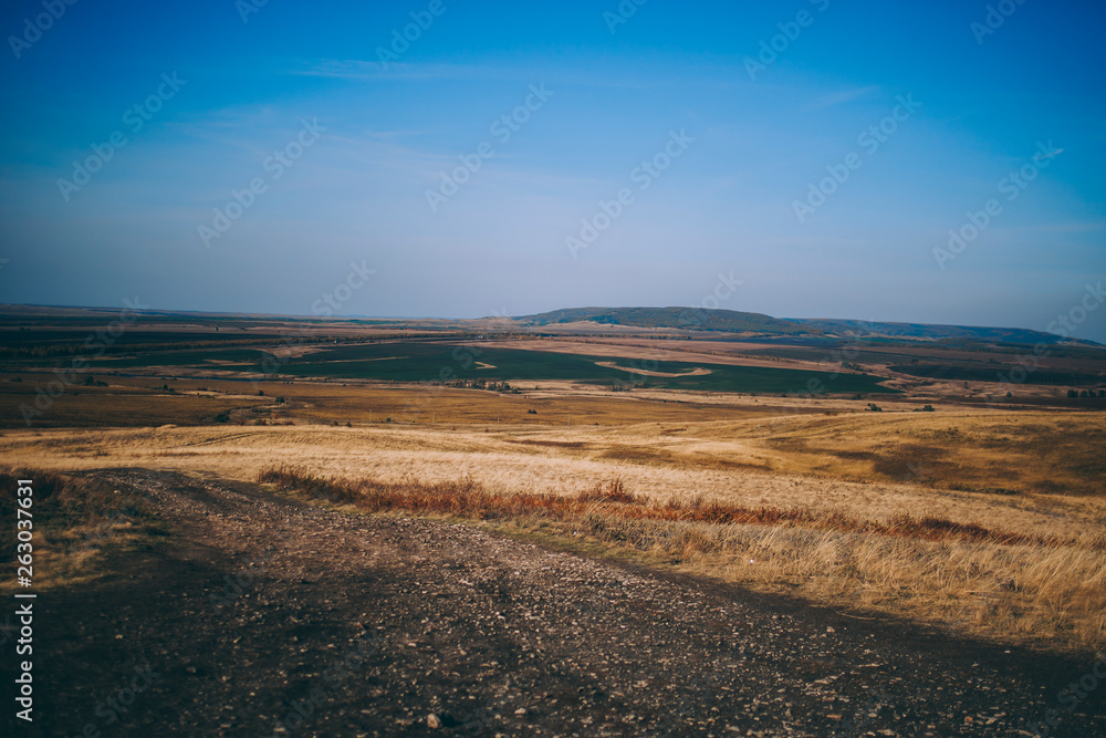 Hills and fields of Russia in hot weather