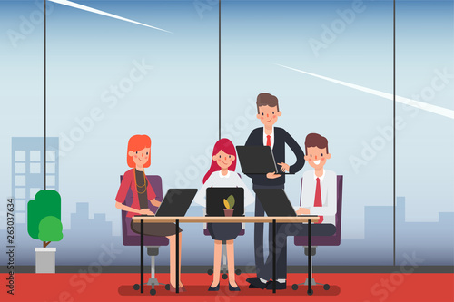 Business people teamwork office character. Animation for motion. Colleague seminar meeting.