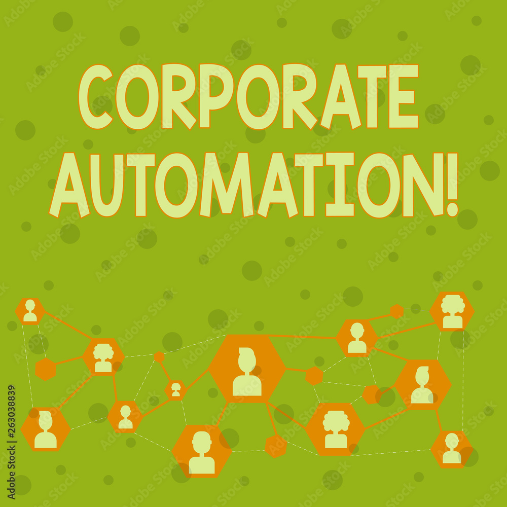 Word writing text Corporate Automation. Business photo showcasing automating key processes through computing technology Online Chat Head Icons with Avatar and Connecting Lines for Networking Idea