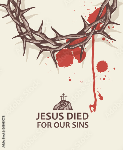 image of thorn crown with golgotha and blood