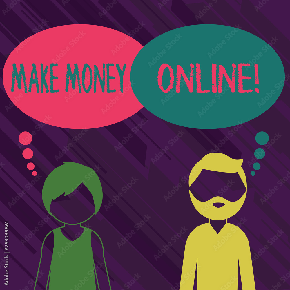 Conceptual hand writing showing Make Money Online. Concept meaning making profit using internet like freelancing or marketing Bearded Man and Woman with the Blank Colorful Thought Bubble Conceptual hand writing showing Make Money Online. Concept meaning making profit using internet like freelancing or marketing Bearded Man and Woman with the Blank Colorful Thought Bubble