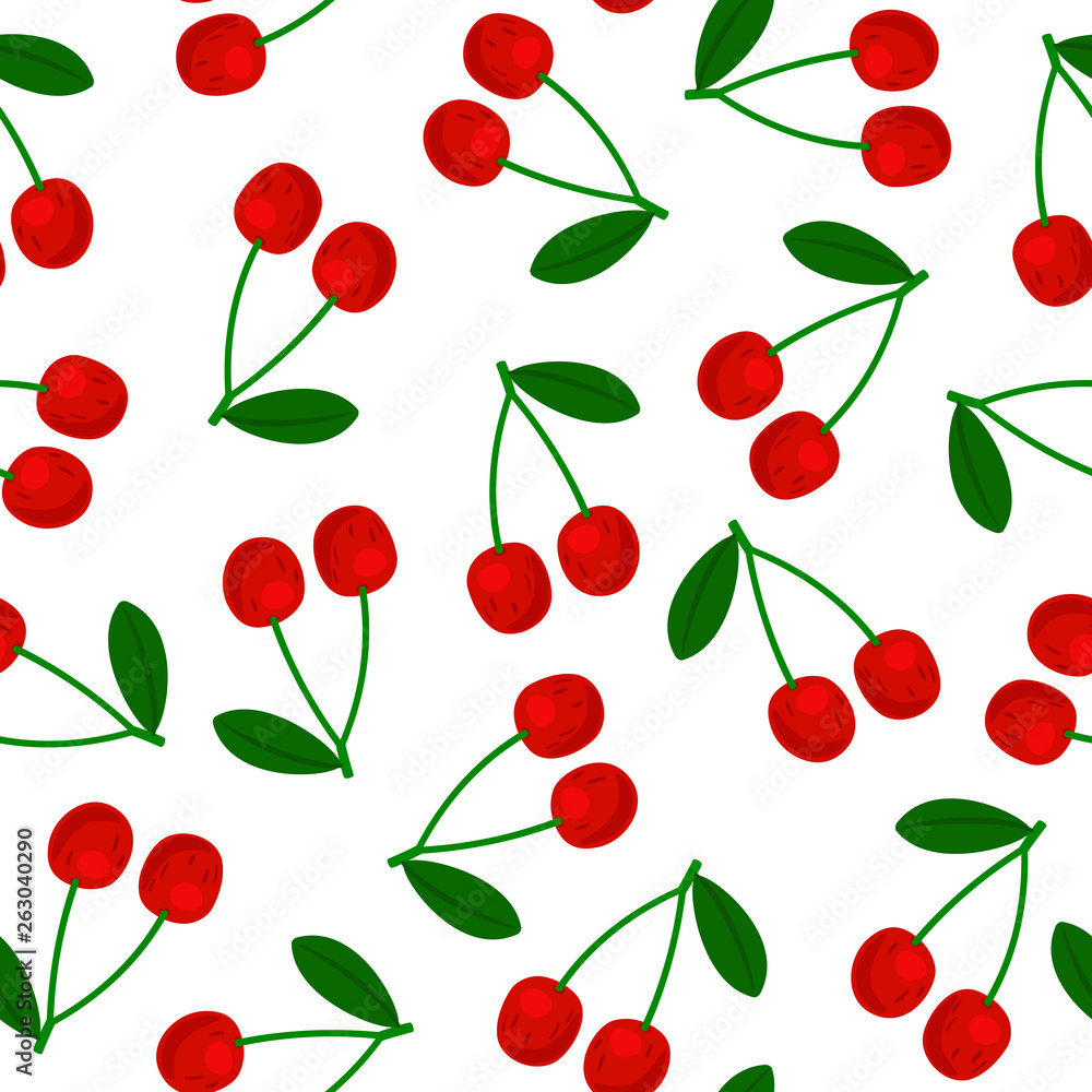 Seamless pattern red cherry with green leaf. Vector cherry red pattern illustration Seamless pattern red cherry with green leaf. Vector cherry red pattern illustration