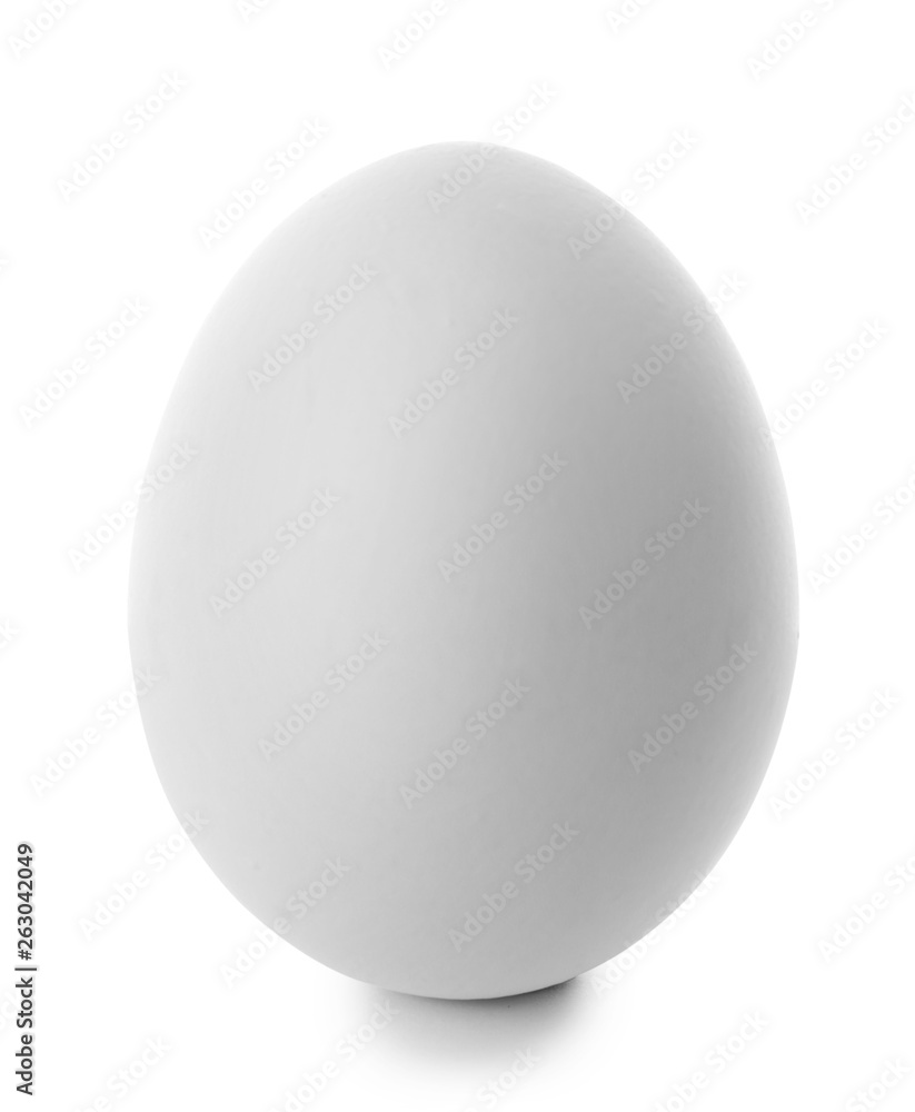 One chicken egg on white background, closeup One chicken egg on white background, closeup