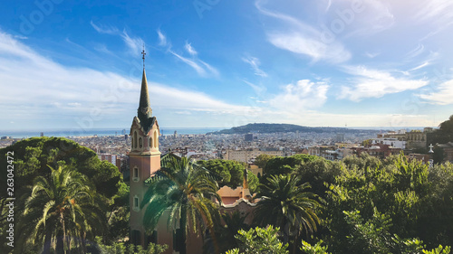 Canvas Print View of Barcelona from Park Guell in summer day
