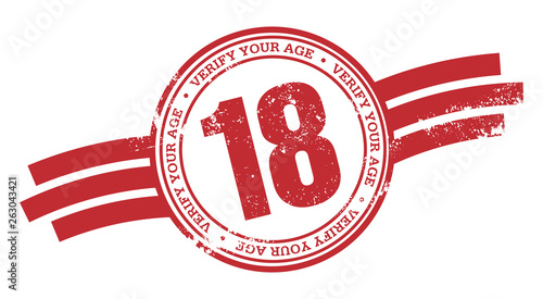 Adults Warning Stamp. 18+. Red Stamp.