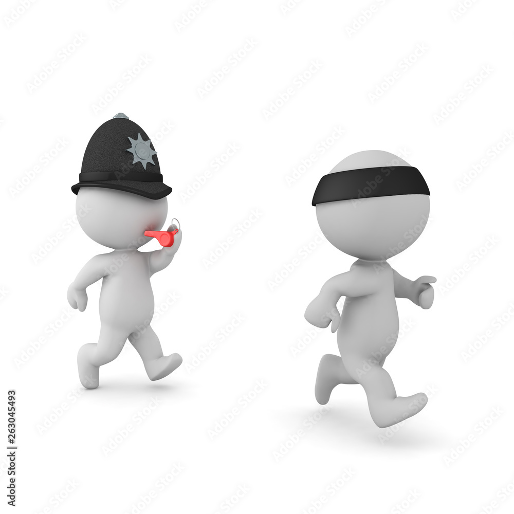 3D British police man chasing criminal 3D British police man chasing criminal